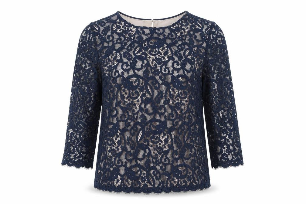 H&M Womens Blue Geometric Polyester Basic Blouse Size S Round Neck