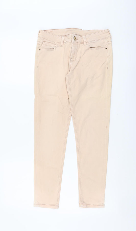 Zara Womens Pink Cotton Skinny Jeans Size 8 L25 in Regular Button