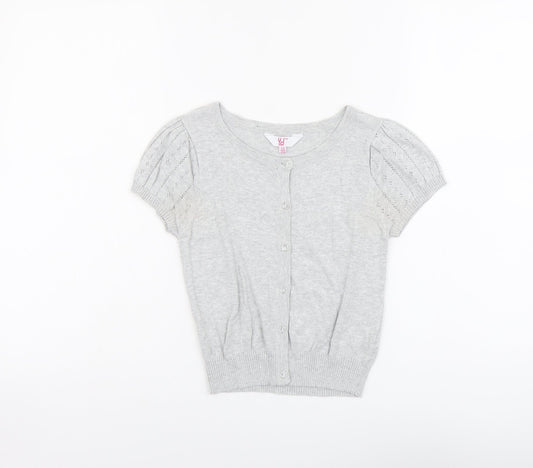 YD Girls Grey Round Neck Cotton Cardigan Jumper Size 11-12 Years Button
