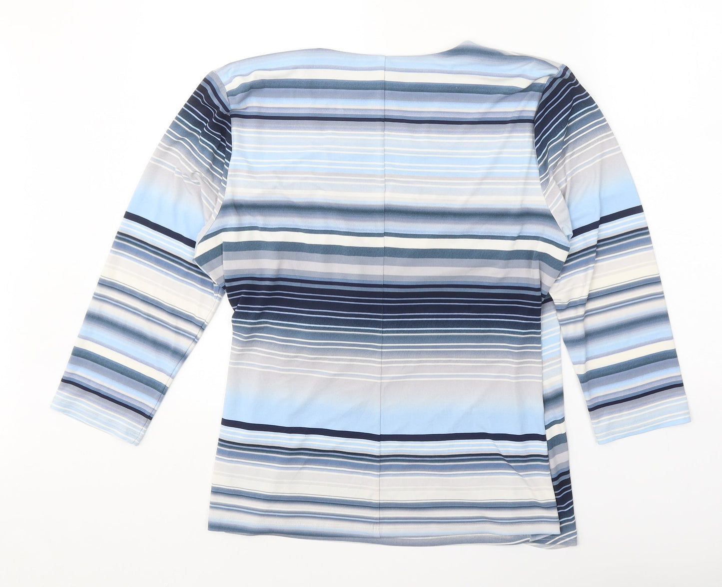 Episode Womens Blue Striped Polyester Basic T-Shirt Size L V-Neck