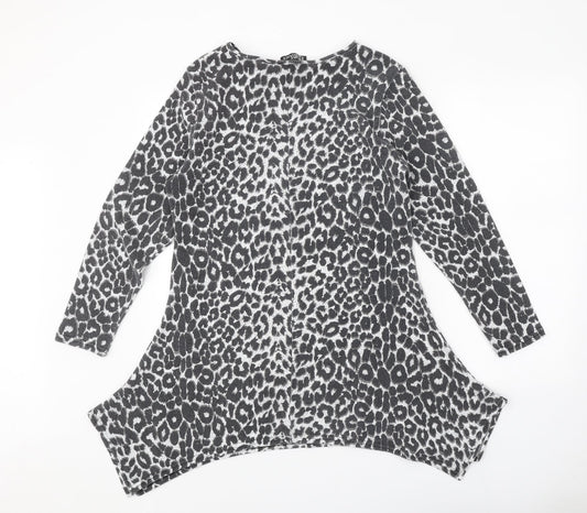 Pure Elegance Womens Grey Animal Print Polyester A-Line One Size Round Neck Pullover - Leopard Print