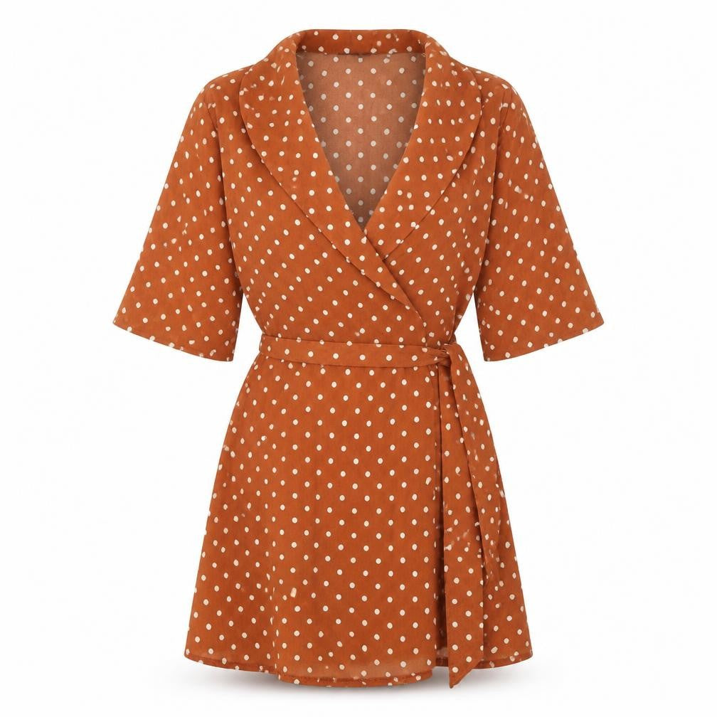 PRETTYLITTLETHING Womens Orange Polka Dot Polyester Fit & Flare Size 6 V-Neck Tie