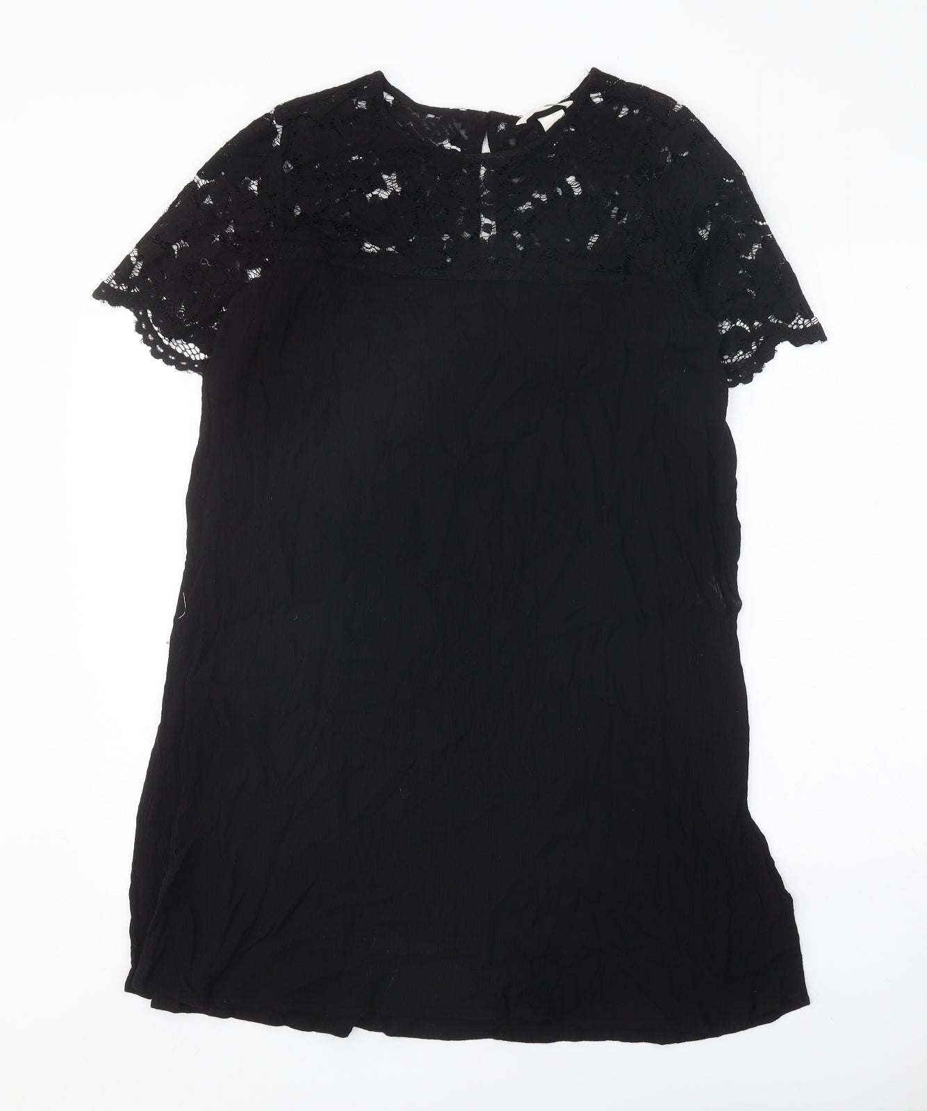 H&M Womens Black Viscose A-Line Size 10 Round Neck Button