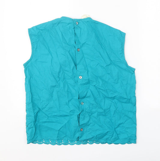Winfield Womens Blue Geometric 100% Cotton Basic Tank Size 12 Round Neck - Broderie Anglaise