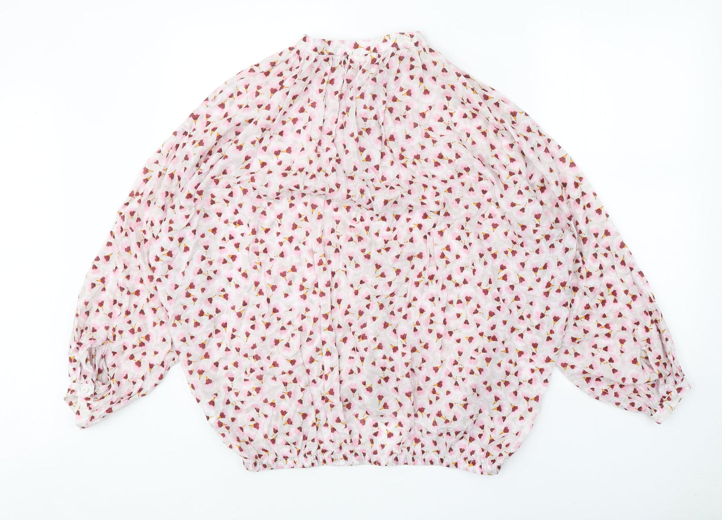 H&M Womens Pink Floral Lyocell Basic Button-Up Size 6 Round Neck