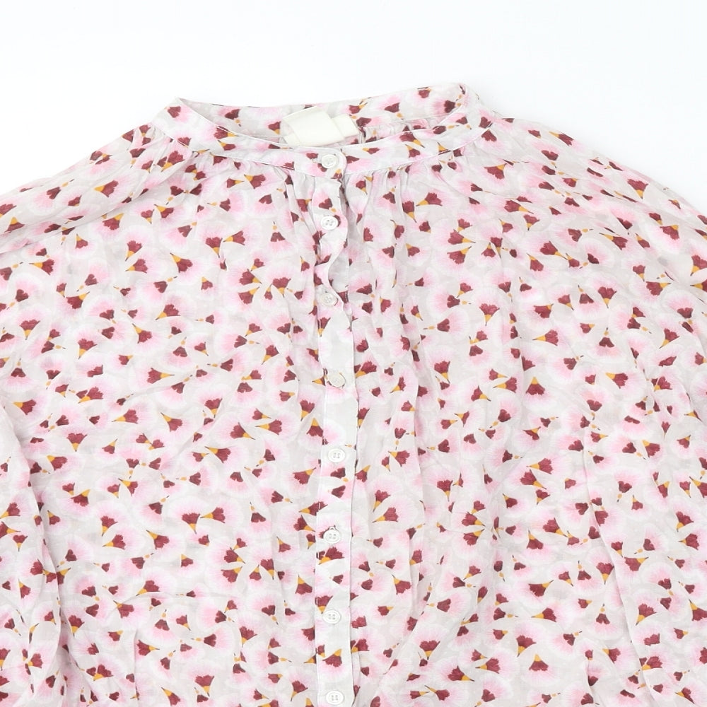 H&M Womens Pink Floral Lyocell Basic Button-Up Size 6 Round Neck