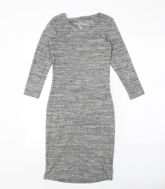 H&M Womens Grey Cotton Bodycon Size S Scoop Neck Pullover