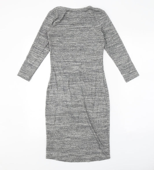 H&M Womens Grey Cotton Bodycon Size S Scoop Neck Pullover