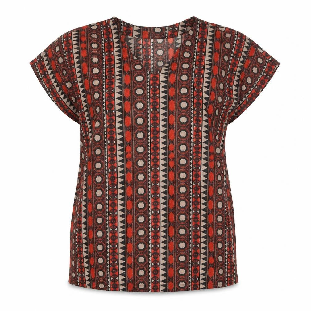 H&M Womens Brown Geometric Polyester Shift Size M V-Neck Pullover