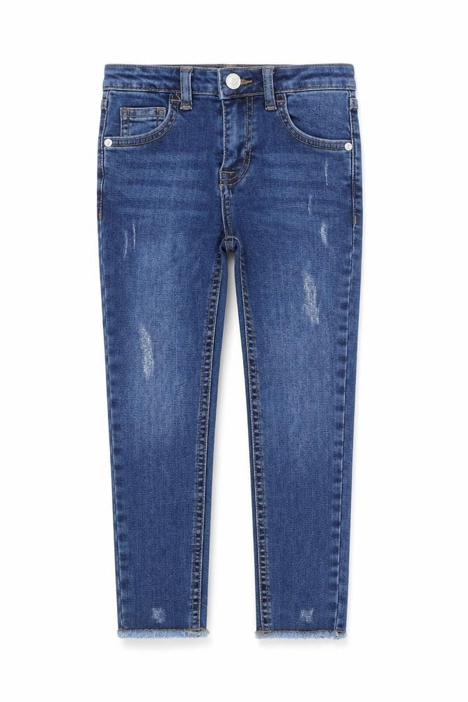 Denim & Co. Girls Blue Cotton Skinny Jeans Size 5-6 Years Regular Zip - Distressed