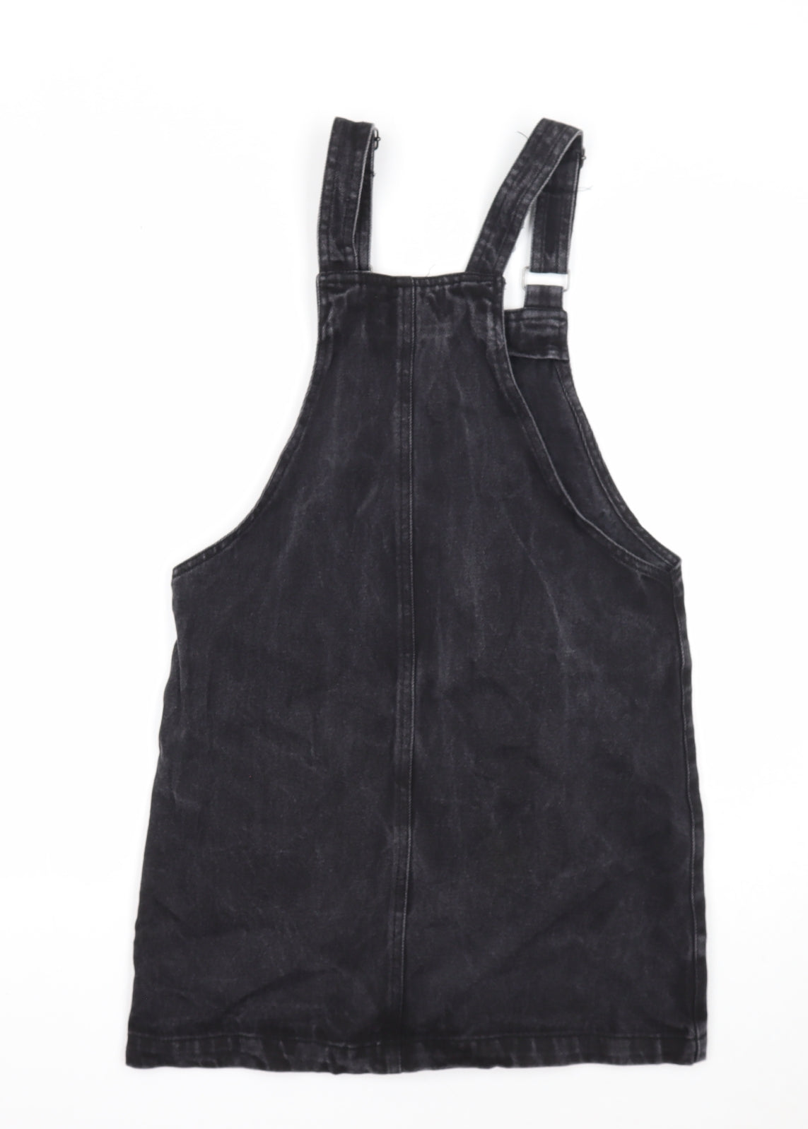 New Look Womens Black Cotton Pinafore/Dungaree Dress Size 8 Square Neck Button
