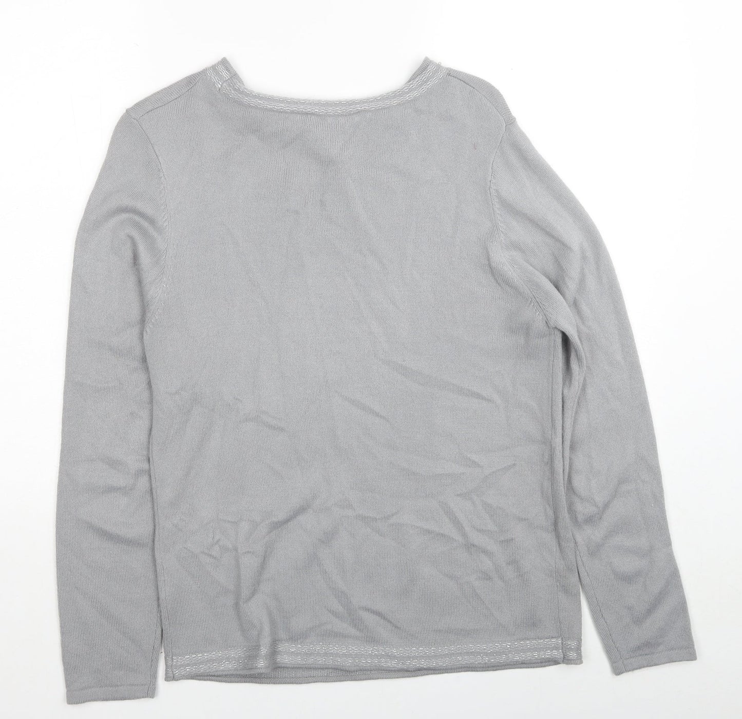 Anna Rose Womens Grey Round Neck Acrylic Pullover Jumper Size L