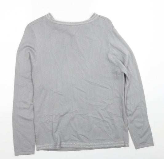 Anna Rose Womens Grey Round Neck Acrylic Pullover Jumper Size L