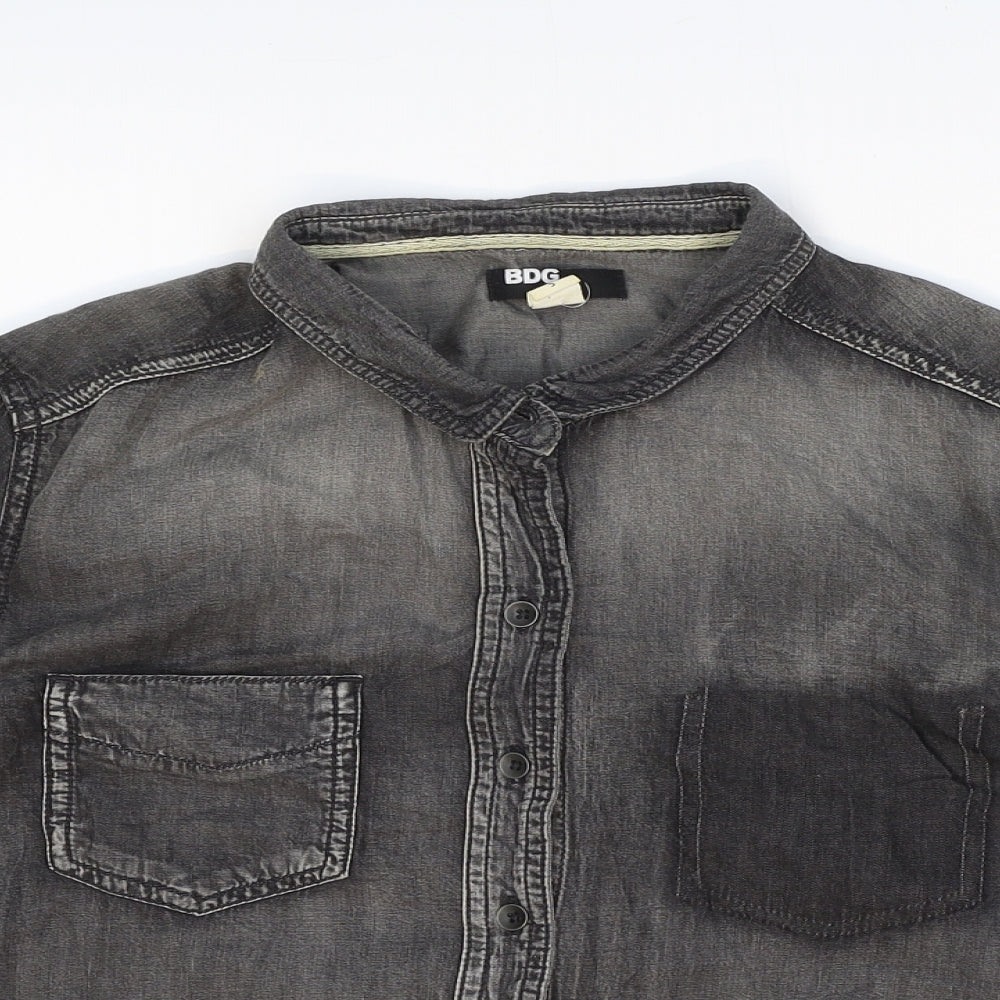 BDG Womens Grey Cotton Basic Button-Up Size S Collared