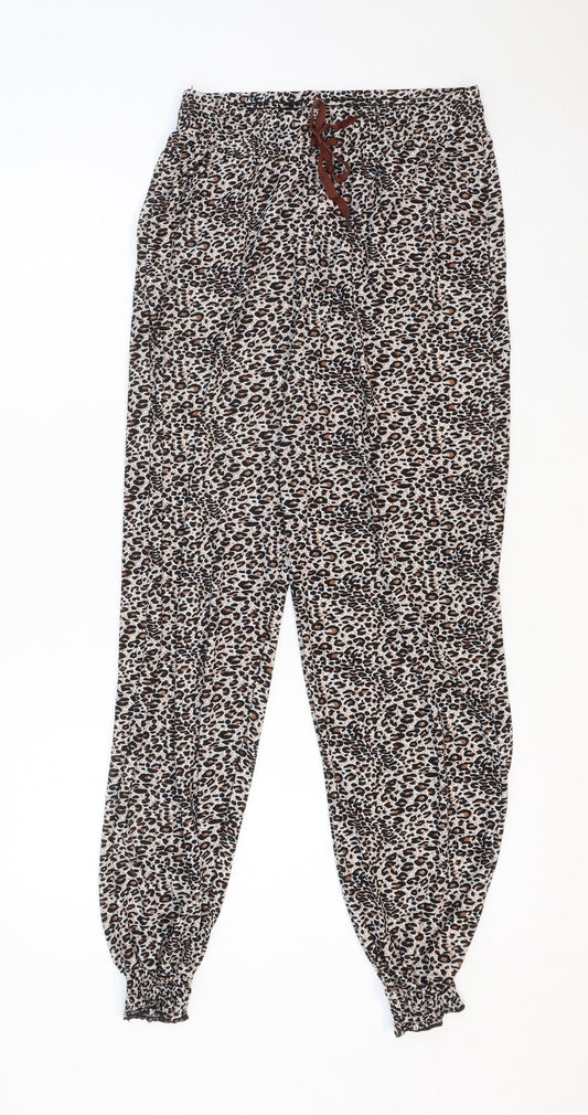 Wewa Womens Multicoloured Animal Print Polyester Trousers Size M Regular Drawstring - Leopard Pattern