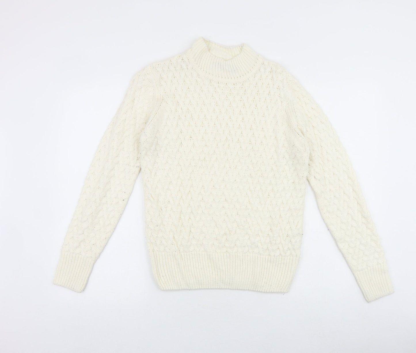 QED London Womens White High Neck Acrylic Pullover Jumper Size S
