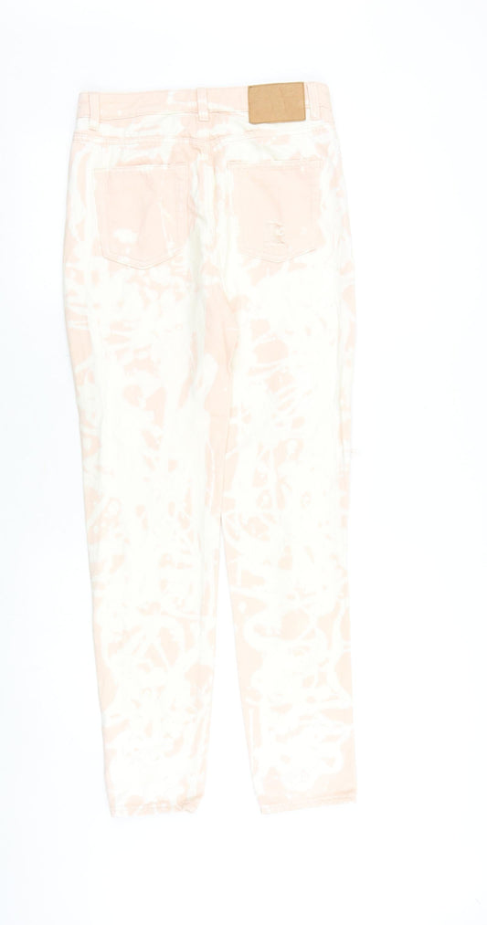 H&M Womens Pink Geometric Cotton Skinny Jeans Size 6 Regular Zip - Tie Dye Pattern