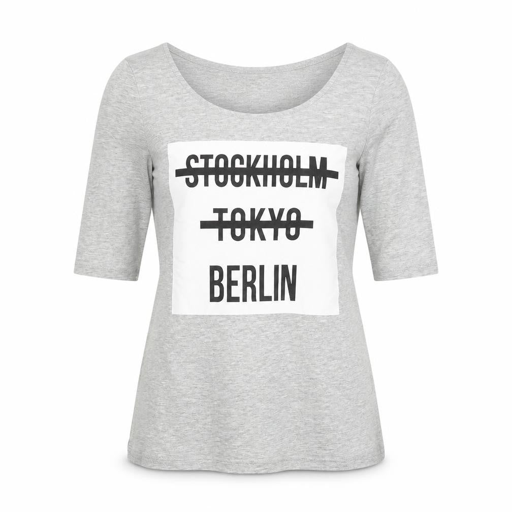 H&M Womens Grey Cotton Basic T-Shirt Size S Scoop Neck - Stockholm Tokyo Berlin