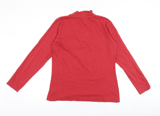 atlasforwomen Womens Red 100% Cotton Basic T-Shirt Size 12 Mock Neck