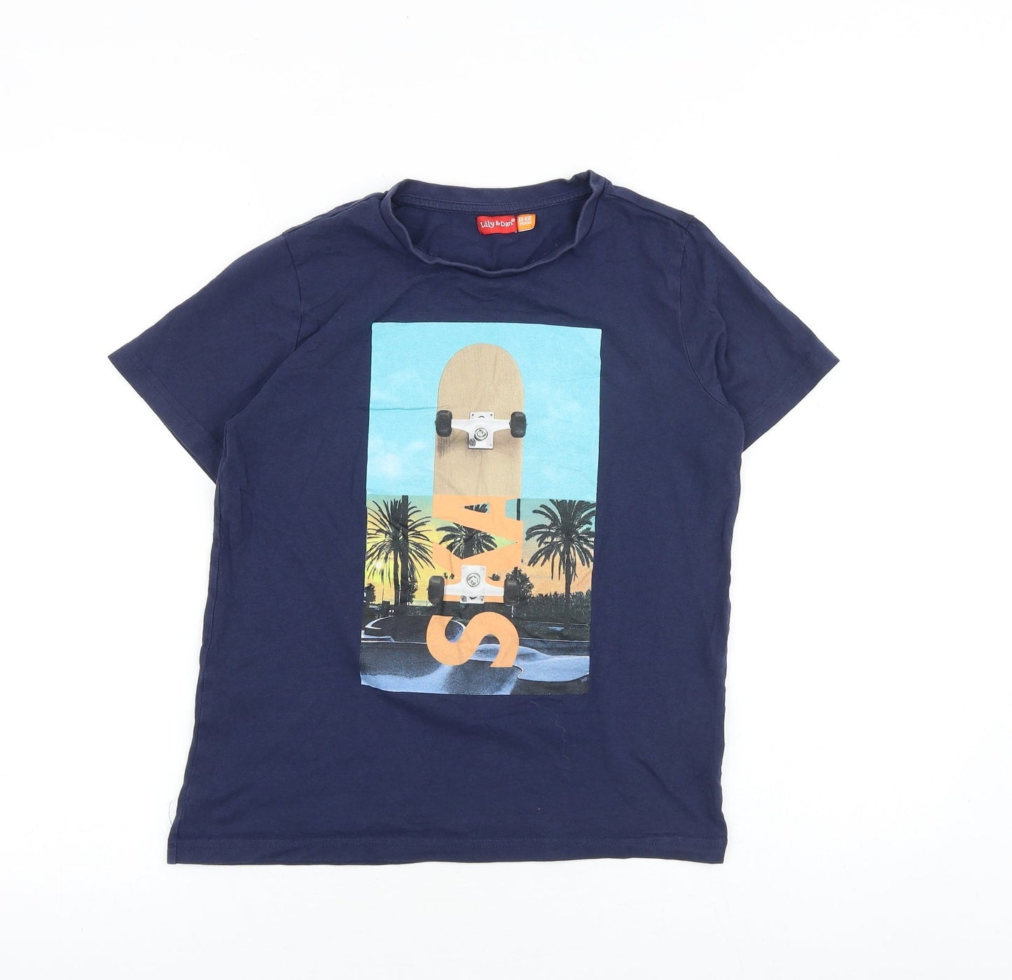 Lily&Dan Boys Blue Cotton Basic T-Shirt Size 11-12 Years Round Neck Pullover