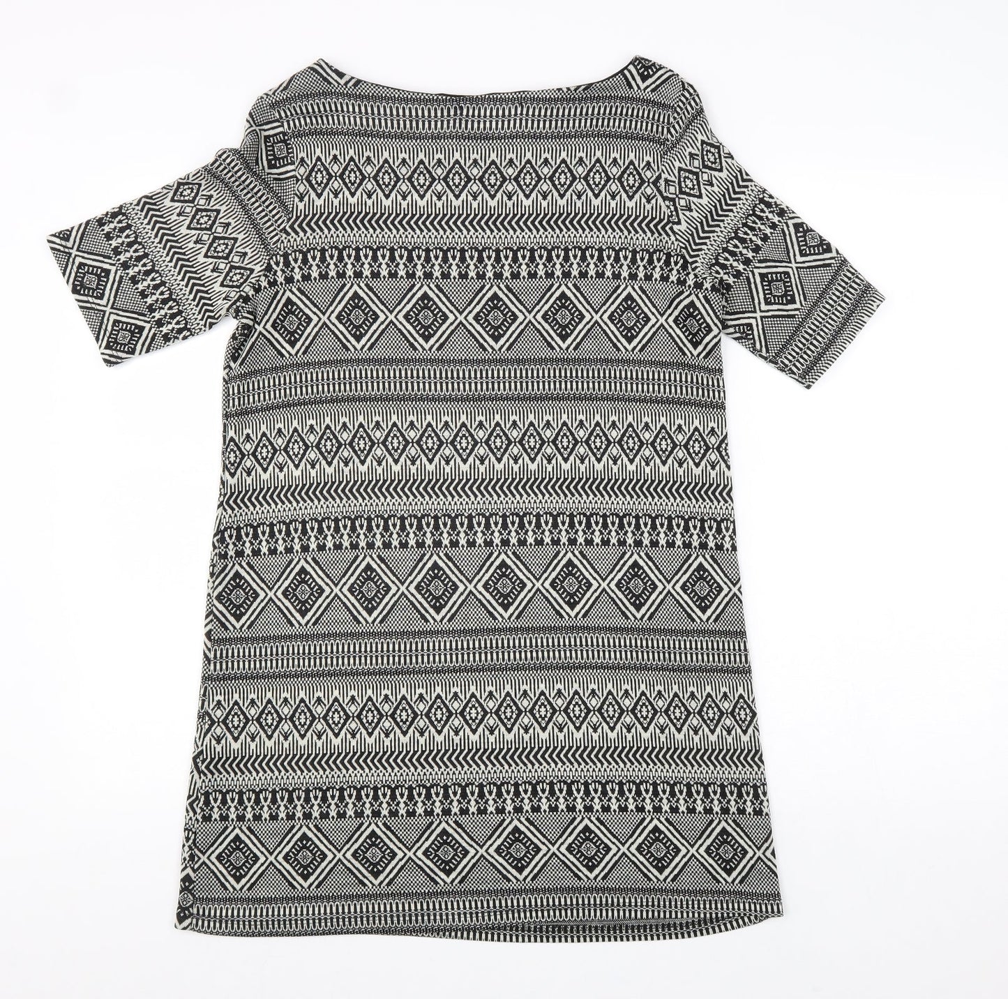 River Island Womens Black Geometric Polyester A-Line Size 10 Boat Neck Pullover