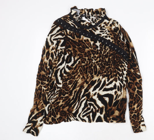 Reclaimed Vintage Womens Brown Animal Print Viscose Basic Blouse Size M Round Neck - Leopard Print