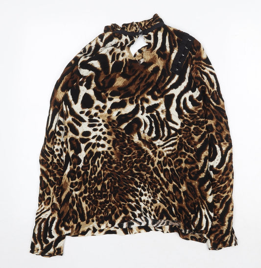 Reclaimed Vintage Womens Brown Animal Print Viscose Basic Blouse Size M Round Neck - Leopard Print