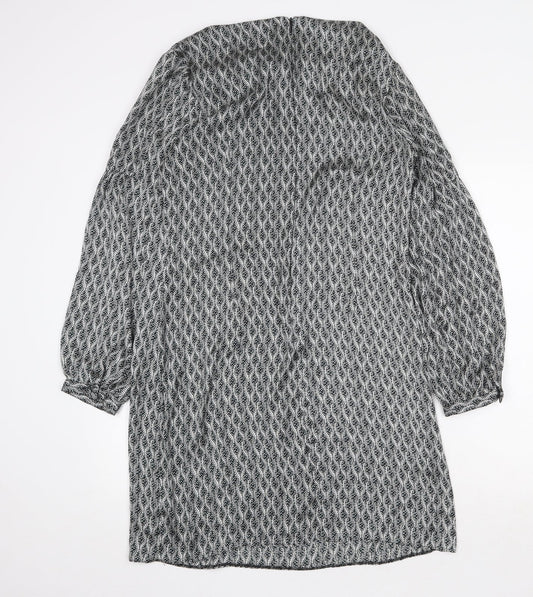 Wallis Womens Grey Geometric Polyester Shift Size 14 Scoop Neck Zip