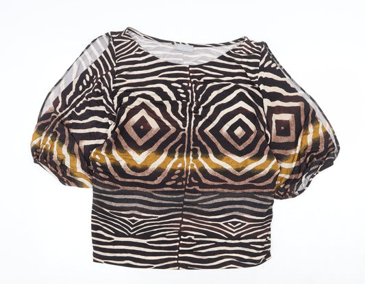 Kapalua Womens Brown Geometric Viscose Basic Blouse Size 16 Round Neck