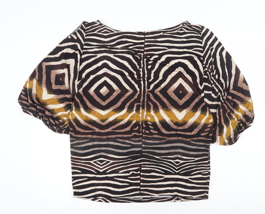 Kapalua Womens Brown Geometric Viscose Basic Blouse Size 16 Round Neck