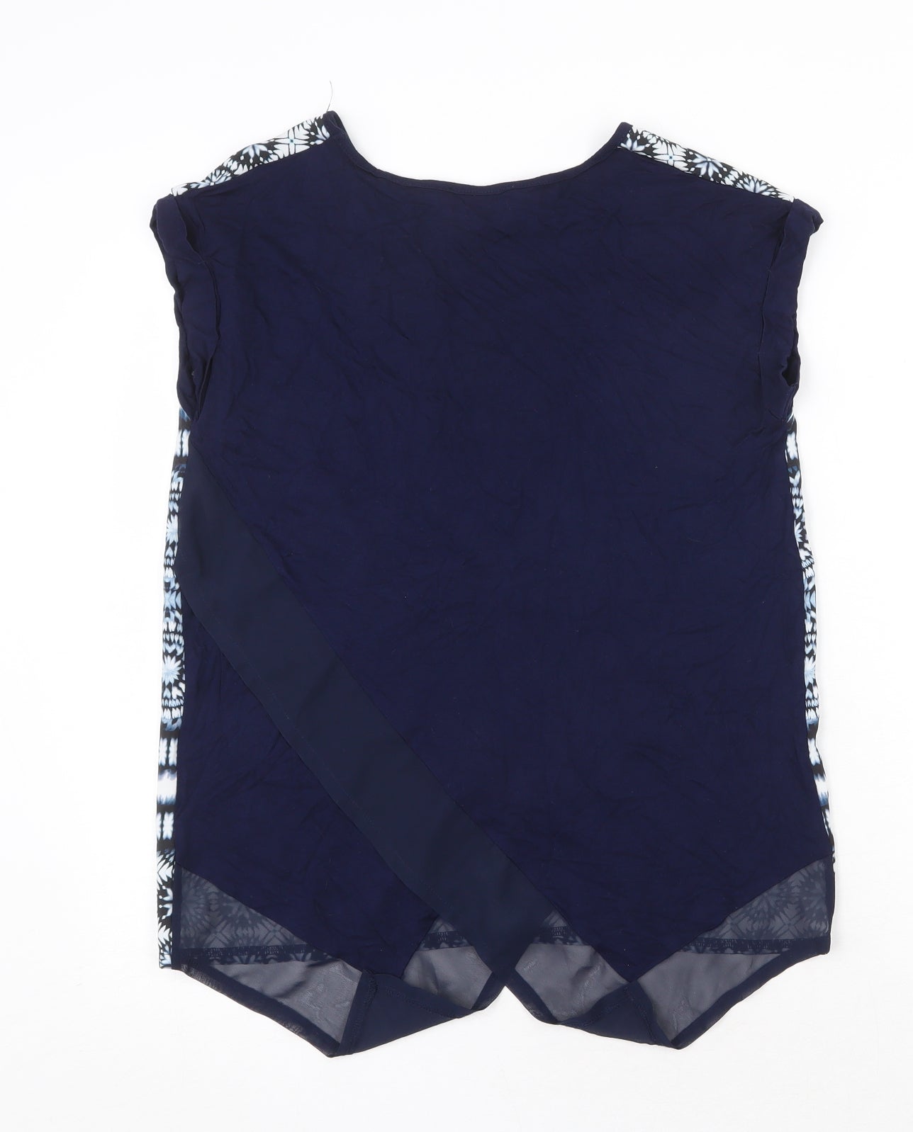 Oasis Womens Blue Geometric Polyester Basic Blouse Size S Round Neck