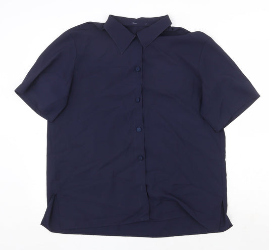 St Michael Womens Blue Polyester Basic Button-Up Size 14 Collared