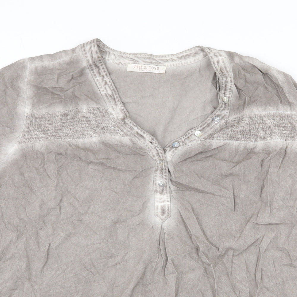 Anna Rose Womens Grey Viscose Basic T-Shirt Size L V-Neck