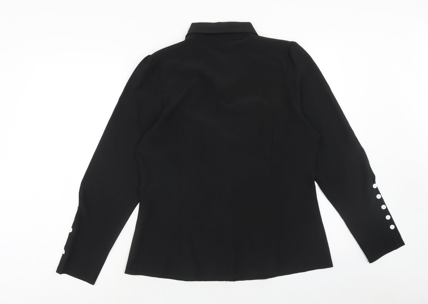 Preworn Womens Black Polyester Basic Button-Up Size L Collared