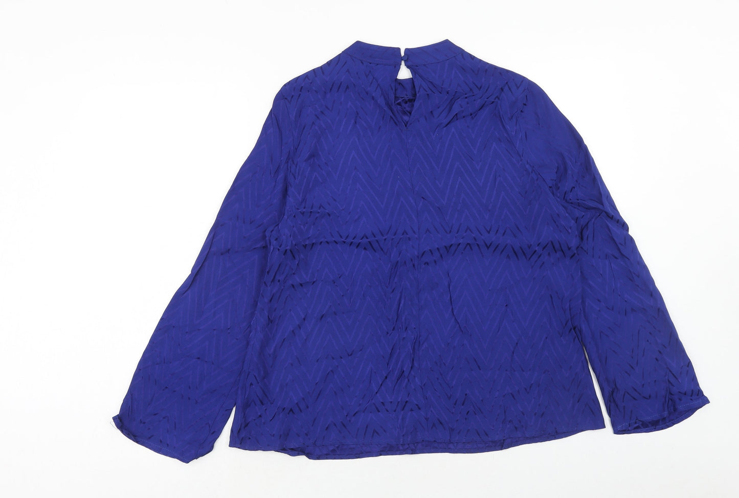 Marks and Spencer Womens Blue Geometric Viscose Basic Blouse Size 12 Round Neck
