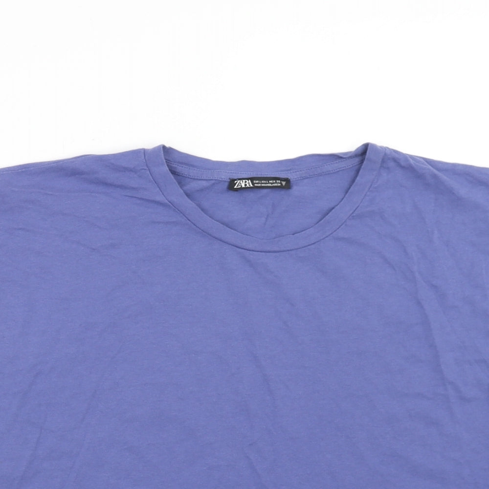 Zara Womens Purple Cotton Cropped Blouse Size L Round Neck