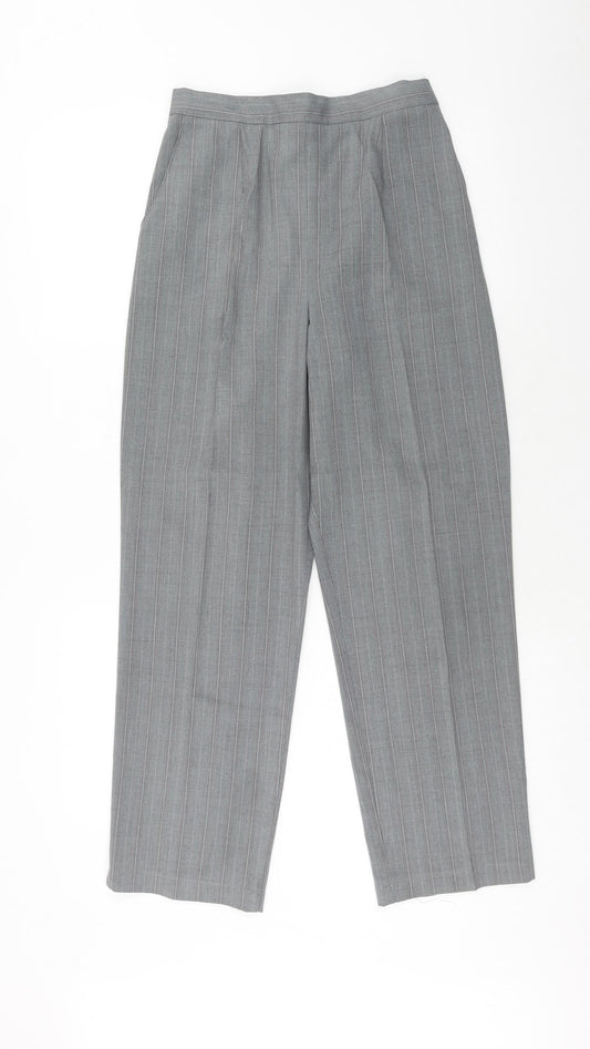 Preworn Womens Grey Striped Polyester Trousers Size 12 Regular