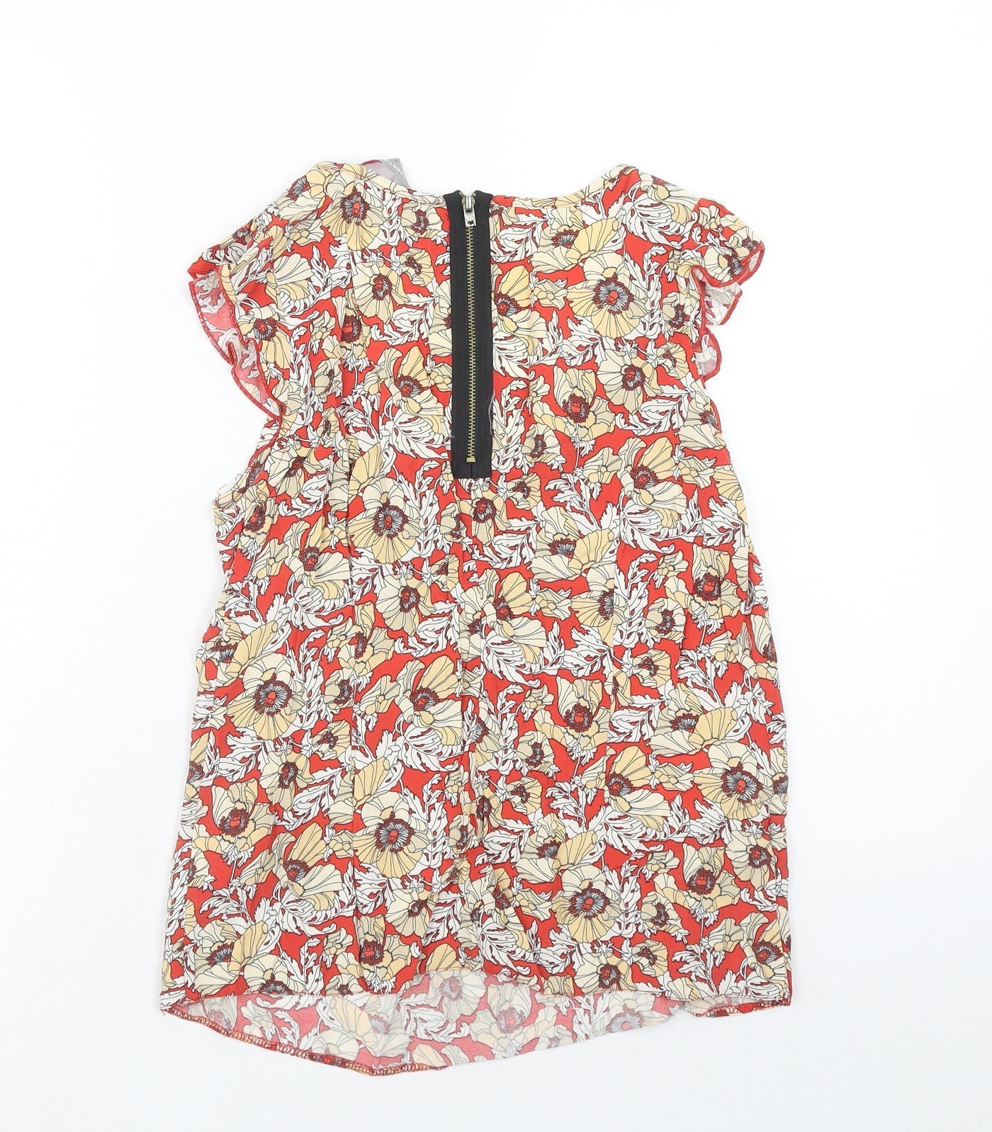 Dorothy Perkins Womens Red Floral Viscose Basic Blouse Size 8 Scoop Neck