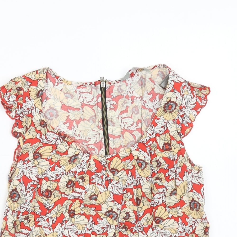 Dorothy Perkins Womens Red Floral Viscose Basic Blouse Size 8 Scoop Neck