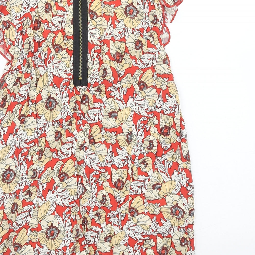 Dorothy Perkins Womens Red Floral Viscose Basic Blouse Size 8 Scoop Neck