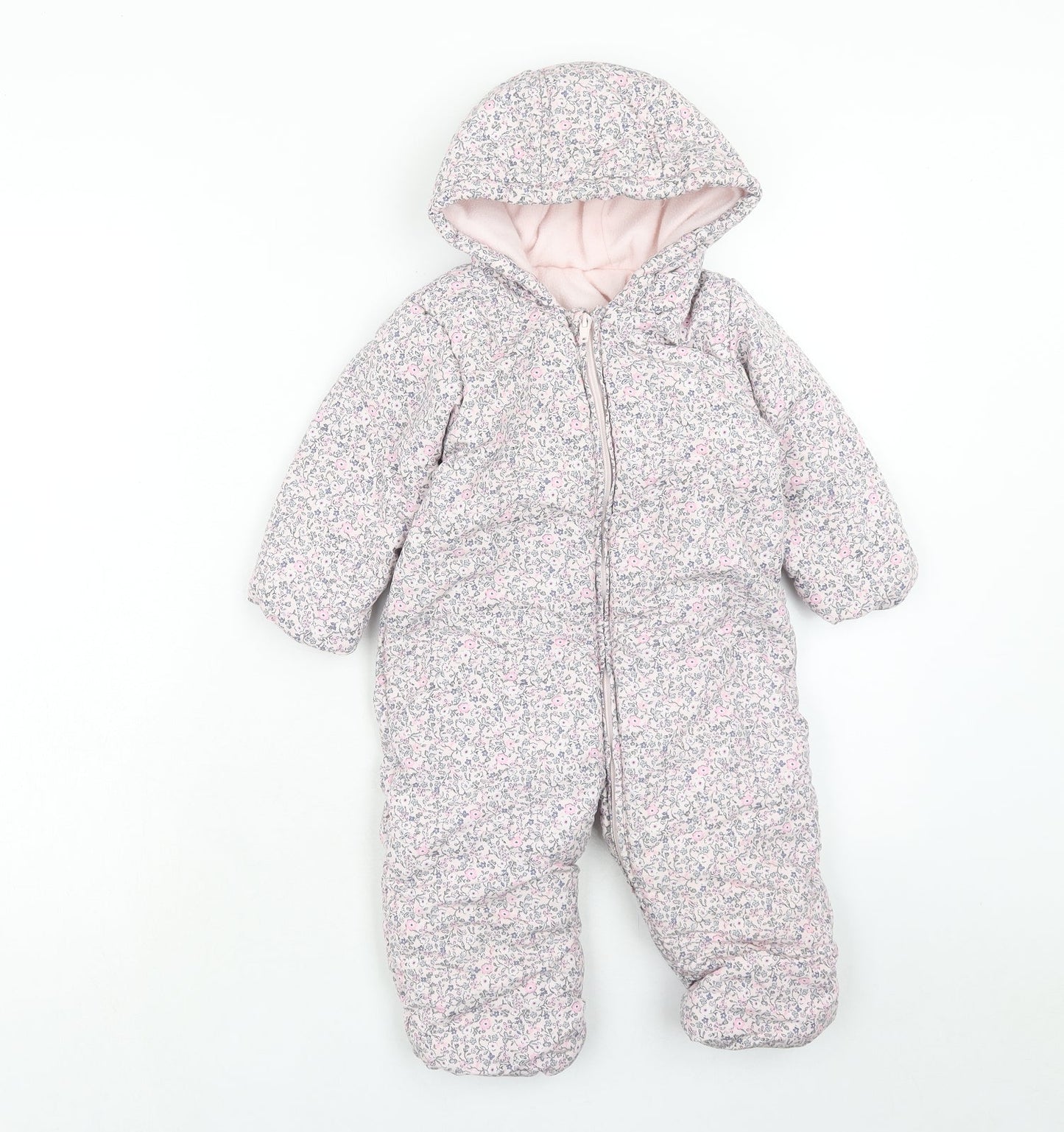 Mothercare Girls Pink Floral Polyamide Quilted Poncho Size 12-18 Months Zip
