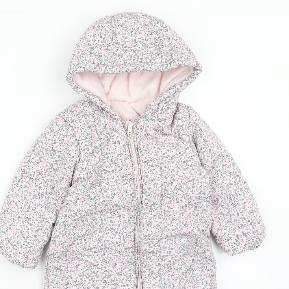 Mothercare Girls Pink Floral Polyamide Quilted Poncho Size 12-18 Months Zip
