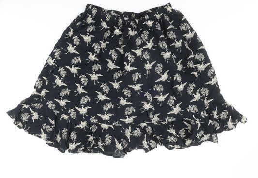 Preworn Womens Black Geometric Viscose Skater Skirt Size 28 in - Bird Pattern