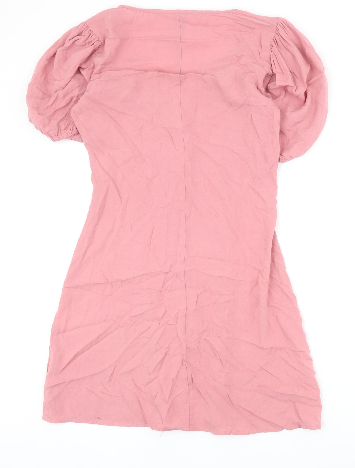 Divided Womens Pink Viscose A-Line Size 6 V-Neck Button - Puff Sleeve