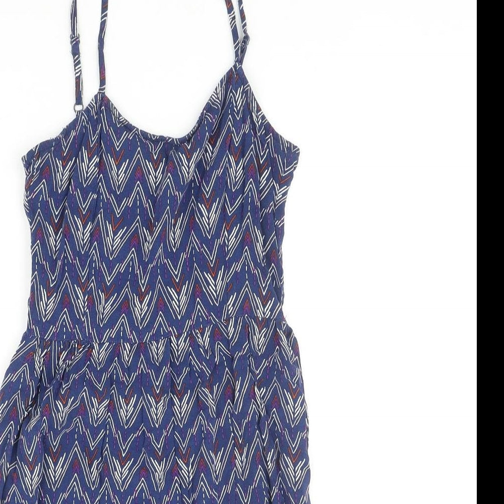 H&M Womens Blue Geometric Viscose Slip Dress Size 8 Scoop Neck Pullover