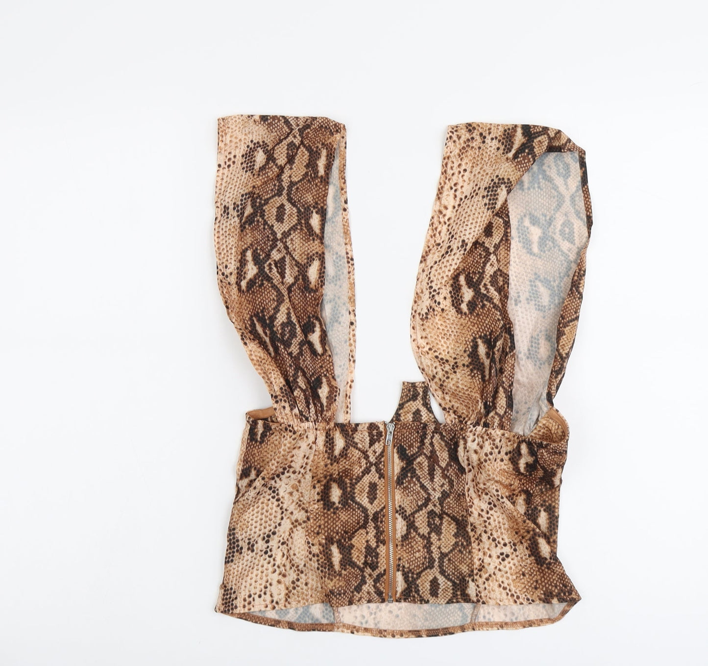 PRETTYLITTLETHING Womens Brown Animal Print Polyester Cropped Tank Size 8 Sweetheart - Snake Print