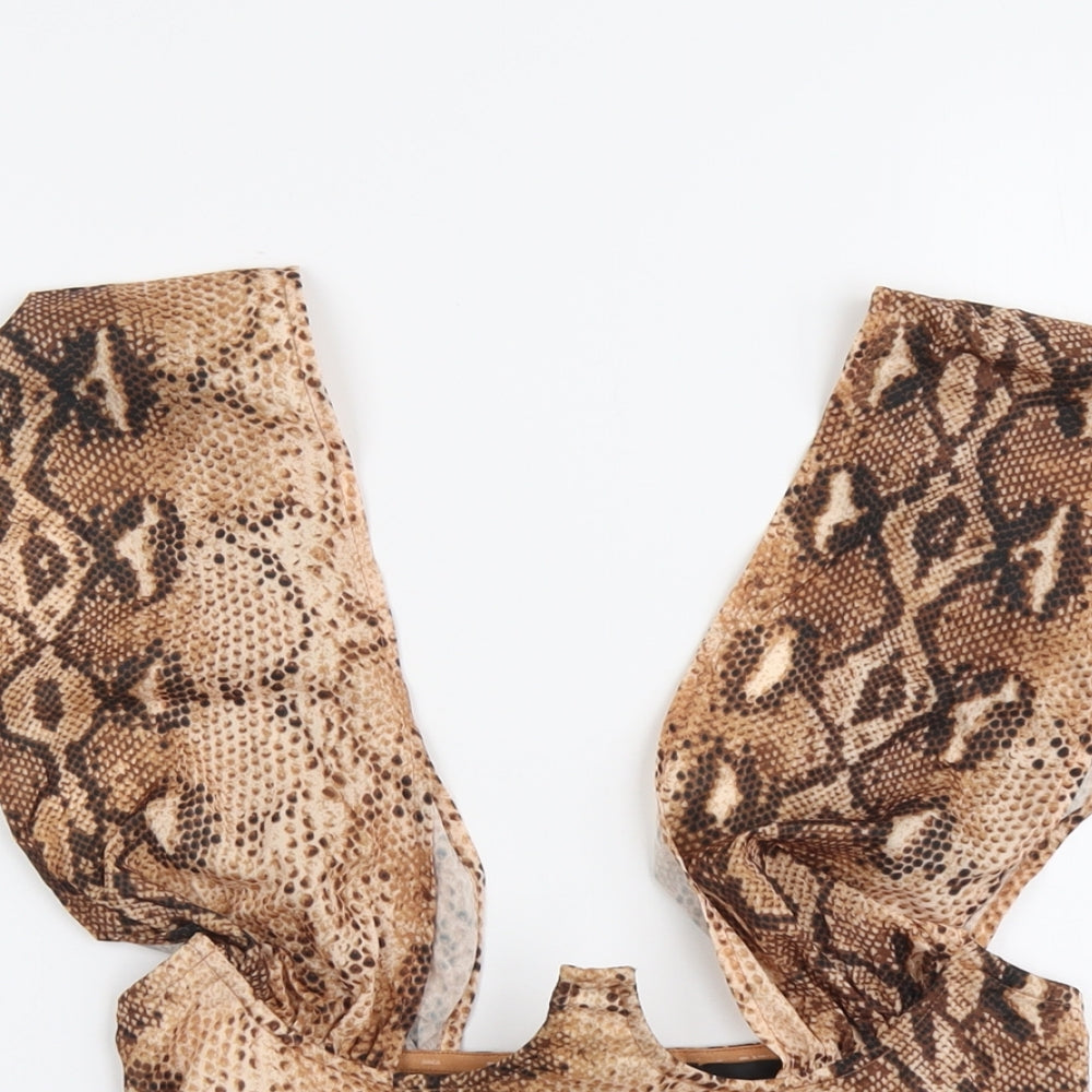 PRETTYLITTLETHING Womens Brown Animal Print Polyester Cropped Tank Size 8 Sweetheart - Snake Print