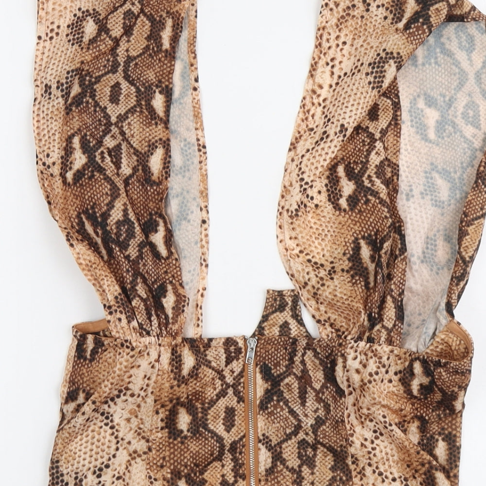 PRETTYLITTLETHING Womens Brown Animal Print Polyester Cropped Tank Size 8 Sweetheart - Snake Print