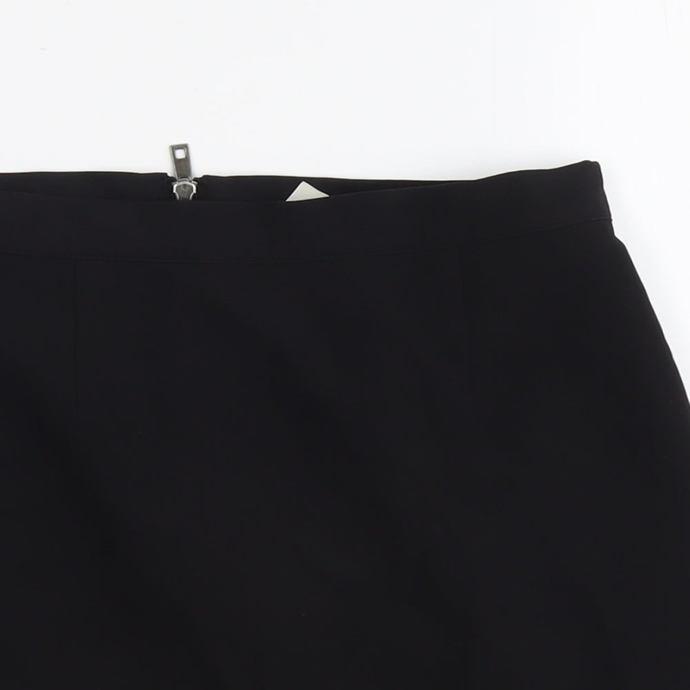 Preworn Womens Black Polyester A-Line Skirt Size L Zip