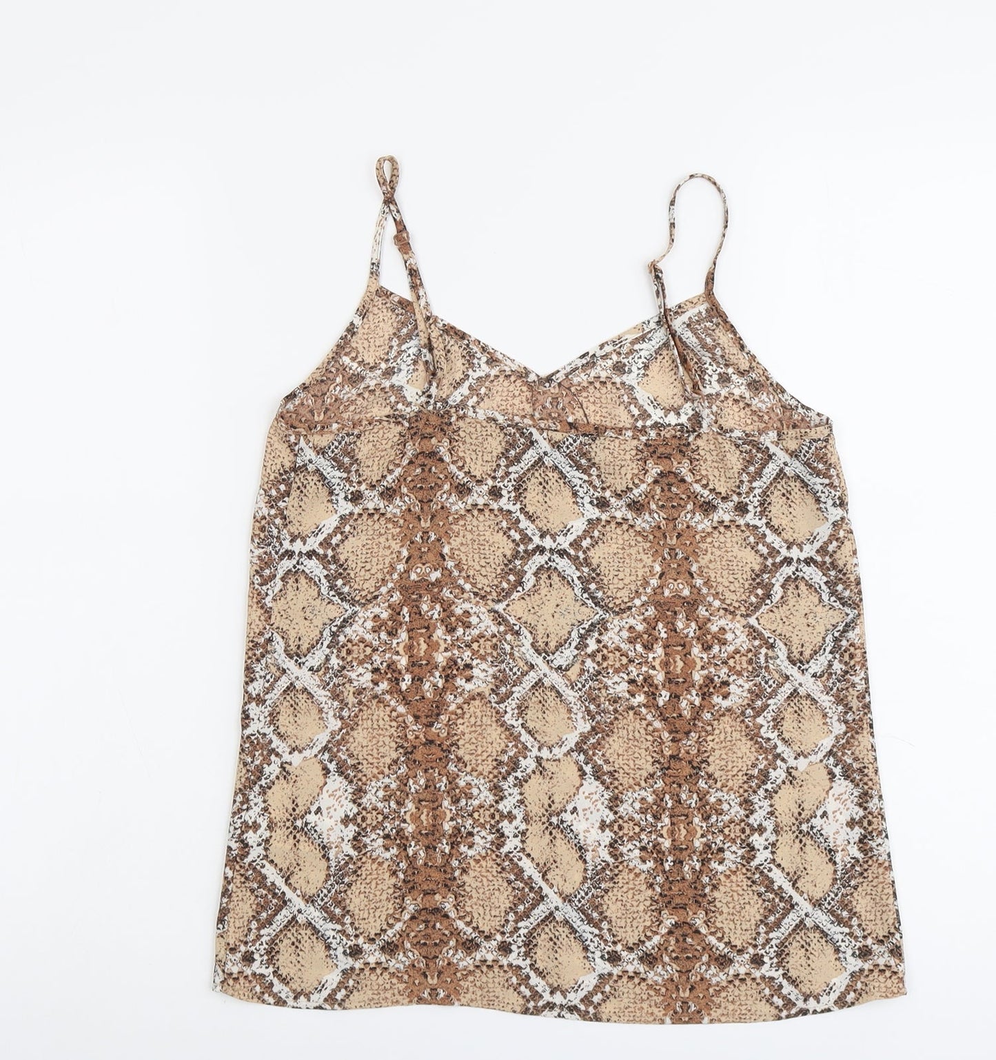 Marks and Spencer Womens Beige Animal Print Polyester Basic Tank Size 8 V-Neck - Snake Print